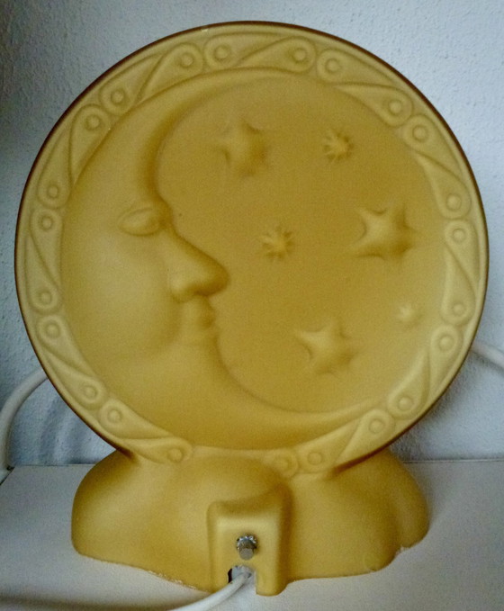 Image 1 of Vintage Glazen Tafellamp "Halve Maan" Voor In De Kinderkamer (?)
