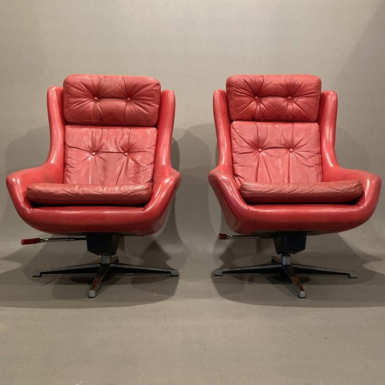 Image 1 of Paar vintage leren fauteuils, 1950