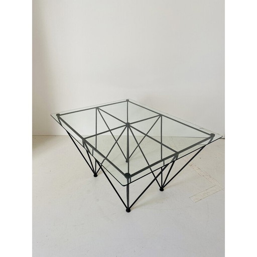 Vintage glazen industriële salontafel, Italië 1970