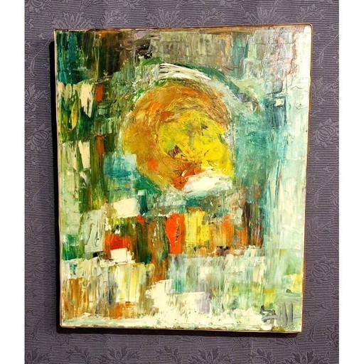 Vintage abstracte compositie op canvas door Jacques Mary