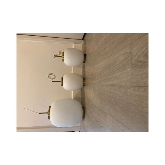 Image 1 of Set van 3 vintage hanglampen van Bent Karbly voor Lyfa, Denemarken 1950