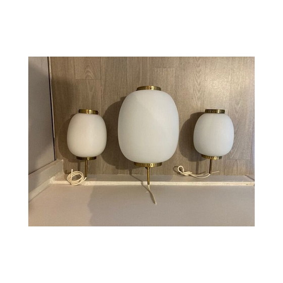 Image 1 of Set van 3 vintage hanglampen van Bent Karbly voor Lyfa, Denemarken 1950