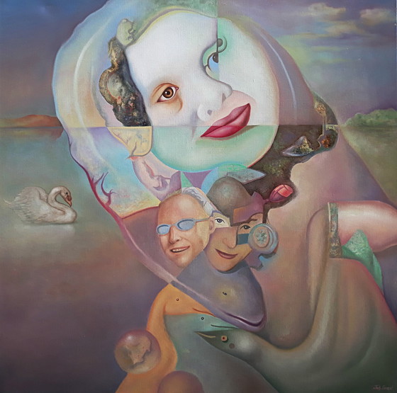 Image 1 of Johannes Garst - Surrealistisch tafereel, olieverf op doek