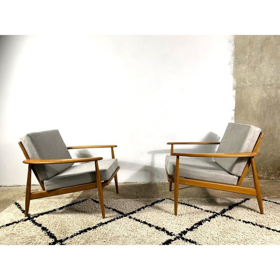 Image 1 of Paar vintage fauteuils in gelakt beukenhout, 1960