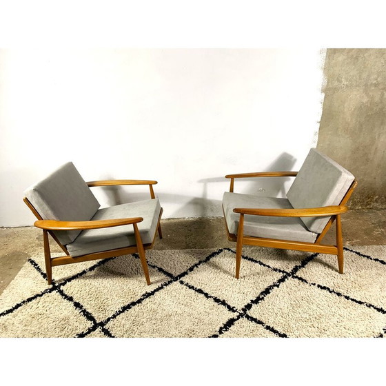 Image 1 of Paar vintage fauteuils in gelakt beukenhout, 1960