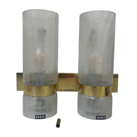 Image 1 of Doria Leuchten - Vintage / New Old Stock - Wandlamp met originele kap - Messing lampvoet - Duitsland, ca. 1970