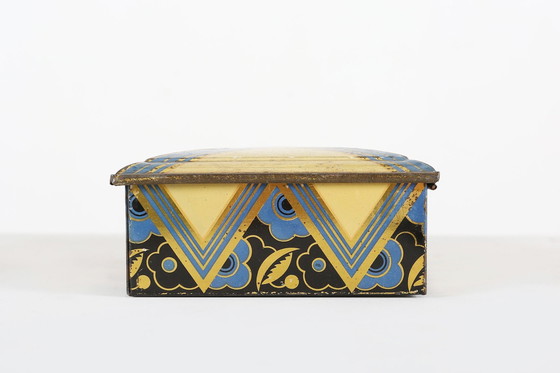Image 1 of Franse art-deco metalen doos versierd met kwik, jaren 1930