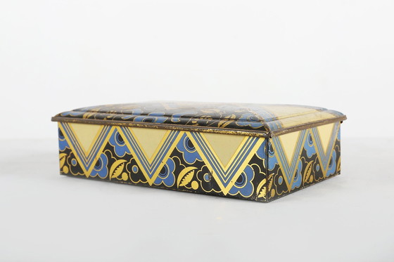 Image 1 of Franse art-deco metalen doos versierd met kwik, jaren 1930