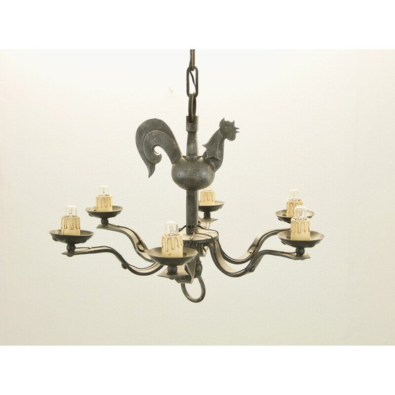 Image 1 of Vintage smeedijzeren kroonluchter van Jean Touret voor Atelier Marolles