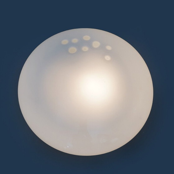 Image 1 of Vintage plafondlamp in wit Murano glas en metaal, Italië 1970