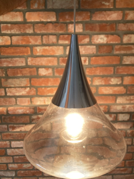 Image 1 of Space Age Vintage Glazen Plafondlamp Glashutte Limburg 