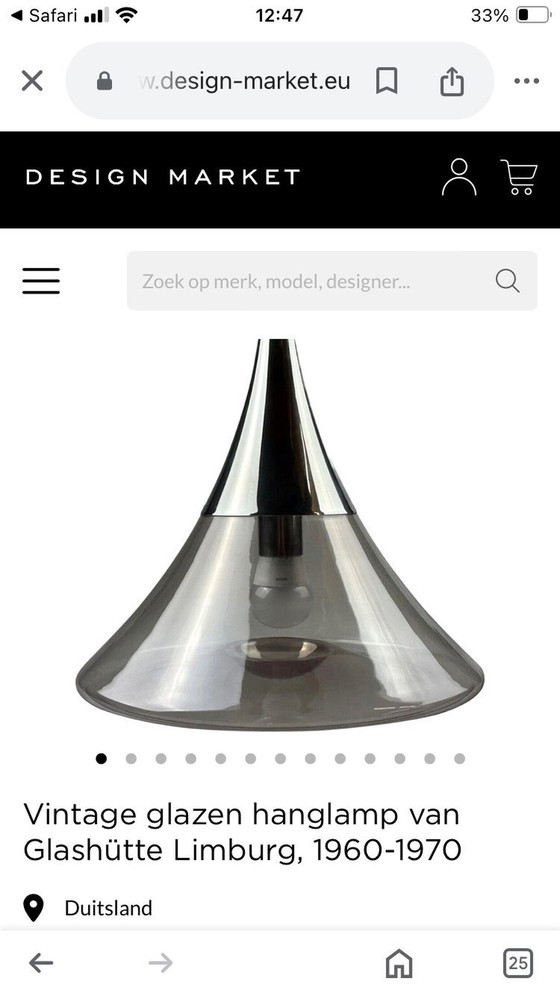 Image 1 of Space Age Vintage Glazen Plafondlamp Glashutte Limburg 