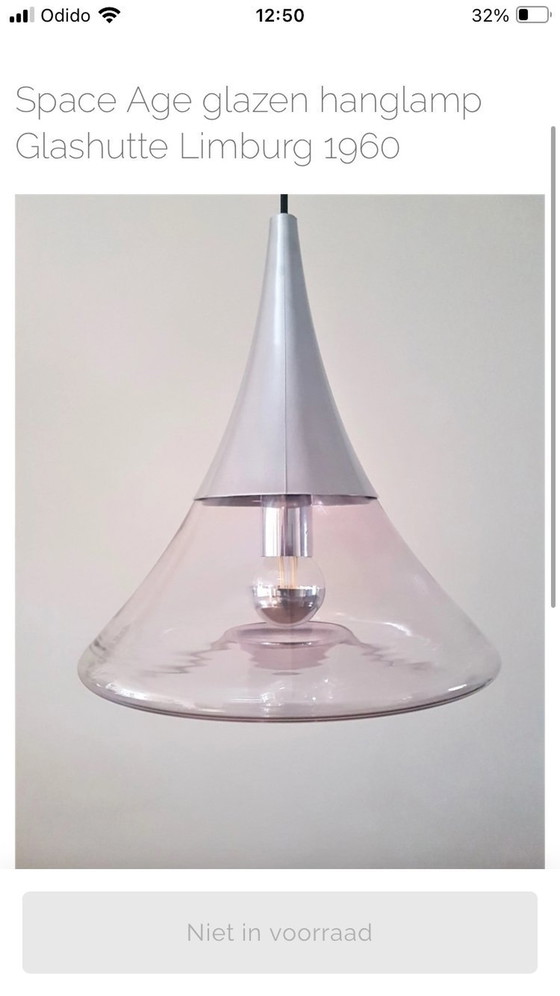 Image 1 of Space Age Vintage Glazen Plafondlamp Glashutte Limburg 