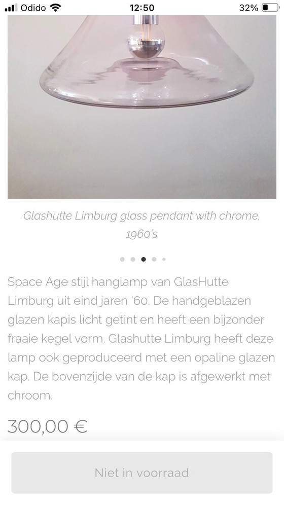 Image 1 of Space Age Vintage Glazen Plafondlamp Glashutte Limburg 