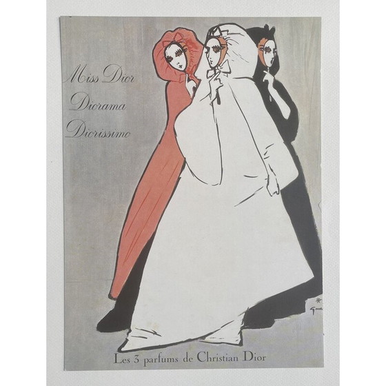 Image 1 of Vintage reclame-illustratie van René Grau voor Christian Dior, 1962