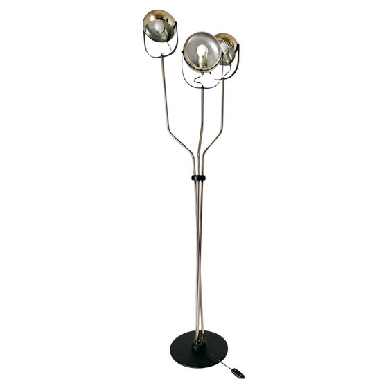 Image 1 of 1X Vintage verchroomde staande lamp met drie verstelbare lichtpunten, Reggiani 1960S