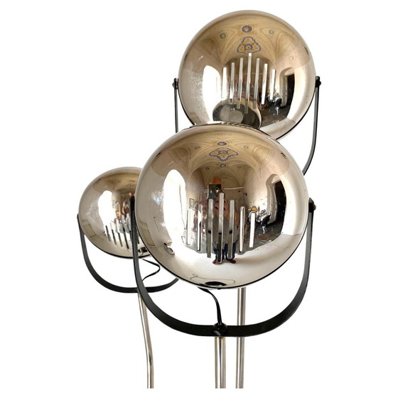 Image 1 of 1X Vintage verchroomde staande lamp met drie verstelbare lichtpunten, Reggiani 1960S