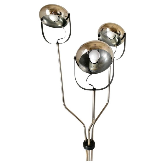 Image 1 of 1X Vintage verchroomde staande lamp met drie verstelbare lichtpunten, Reggiani 1960S