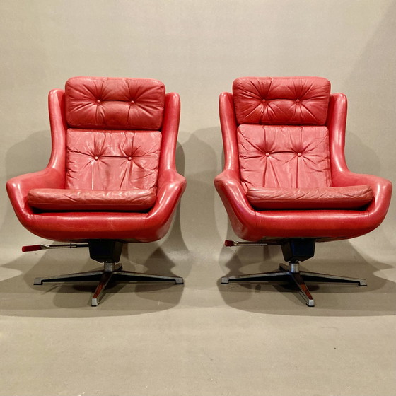 Image 1 of Paar design leren fauteuils 1950.