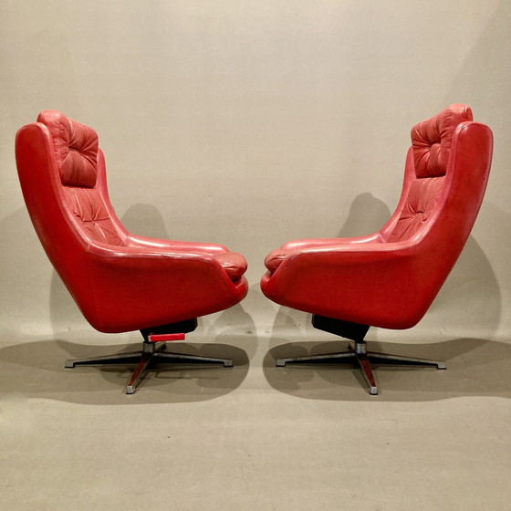 Image 1 of Paar design leren fauteuils 1950.