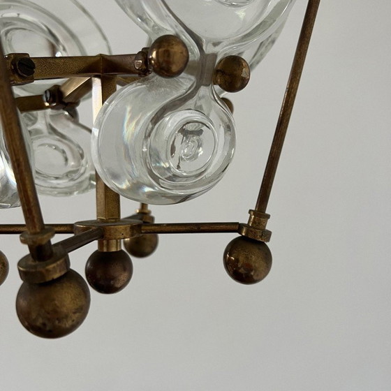 Image 1 of Vintage hanglamp van messing en glas, Zweden 1960