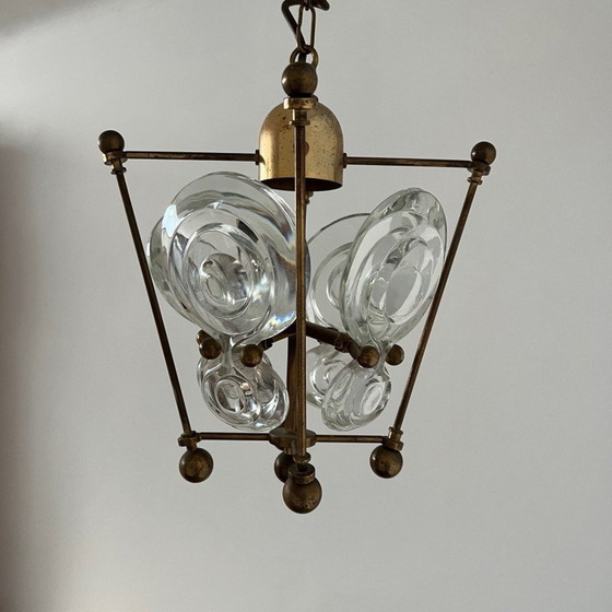 Image 1 of Vintage hanglamp van messing en glas, Zweden 1960