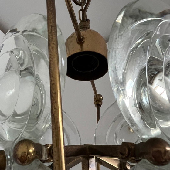 Image 1 of Vintage hanglamp van messing en glas, Zweden 1960