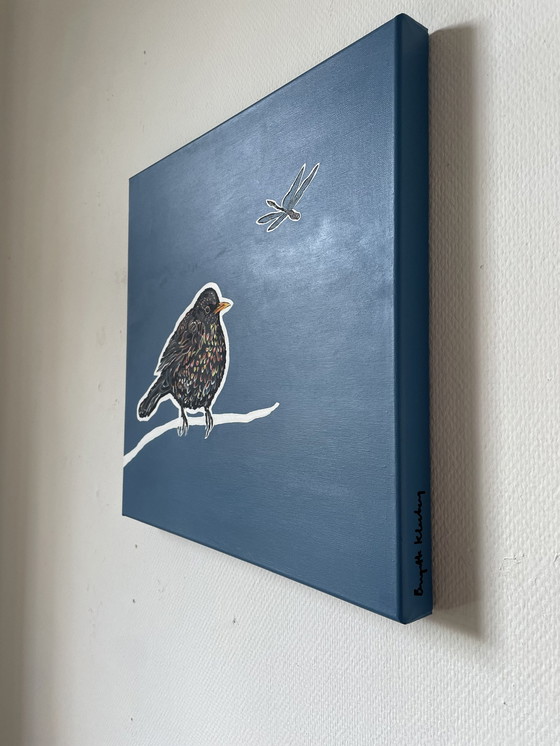 Image 1 of Schilderij Van Een Merel