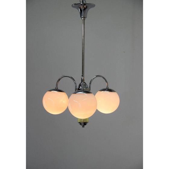 Image 1 of Vintage art deco vernikkelde kroonluchter, 1930