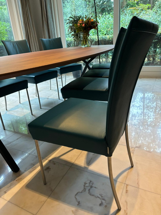 Image 1 of 8X Bert Plantagie Eetkamerstoelen (Leer, Petrol)