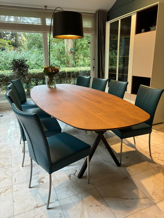 Image 1 of 8X Bert Plantagie Eetkamerstoelen (Leer, Petrol)