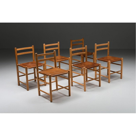 Image 1 of Vintage Franse eetkamerstoel van hout en leer, jaren 1950