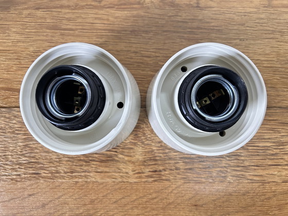 Image 1 of Set Van 2 Thabur Plafondlampen 30Er Jaren Crème Zacht Geel 