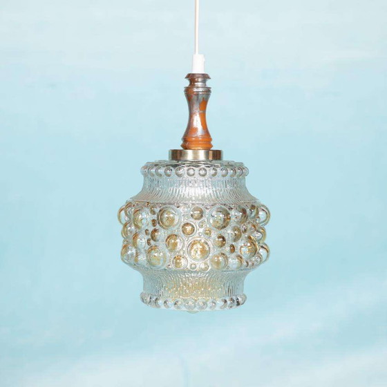 Image 1 of Vintage Scandinavisch hanglamp glas, bubbles glass pendant