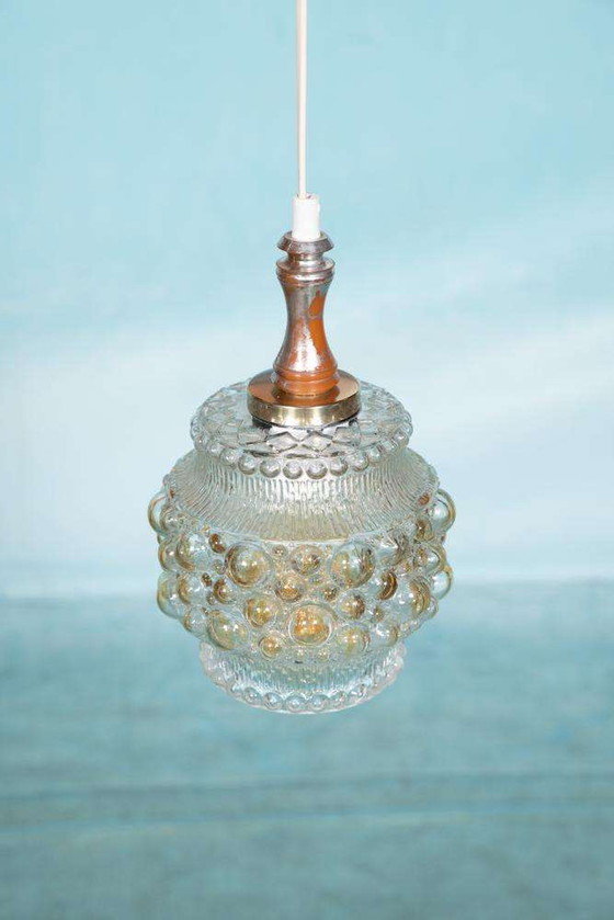 Image 1 of Vintage Scandinavisch hanglamp glas, bubbles glass pendant