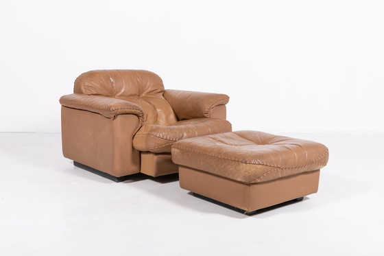 Image 1 of De Sede DS 101 bruin lederen loungestoelen, jaren 1970