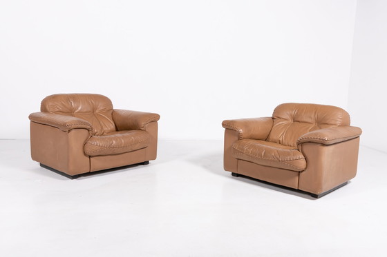 Image 1 of De Sede DS 101 bruin lederen loungestoelen, jaren 1970