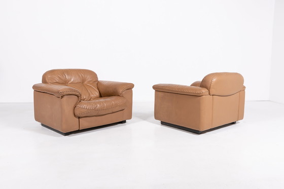 Image 1 of De Sede DS 101 bruin lederen loungestoelen, jaren 1970