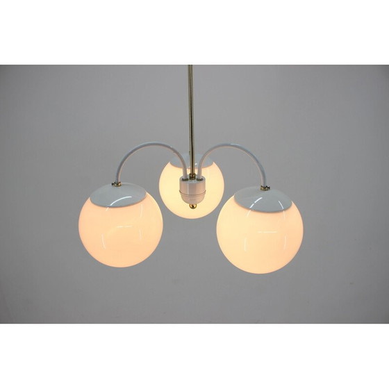 Image 1 of Vintage kroonluchter van wit metaal en glas door Kamenický Šenov, Tsjecho-Slowakije 1970