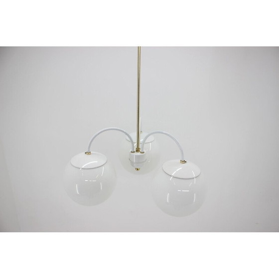 Image 1 of Vintage kroonluchter van wit metaal en glas door Kamenický Šenov, Tsjecho-Slowakije 1970