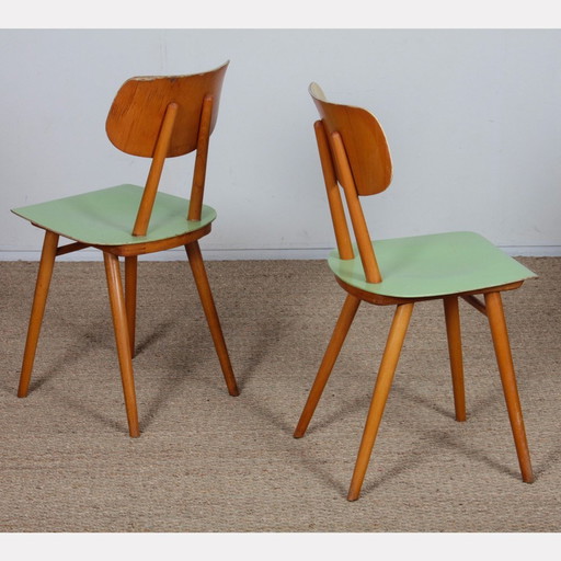 Paar vintage houten stoelen, bewerkt door Ton, 1960