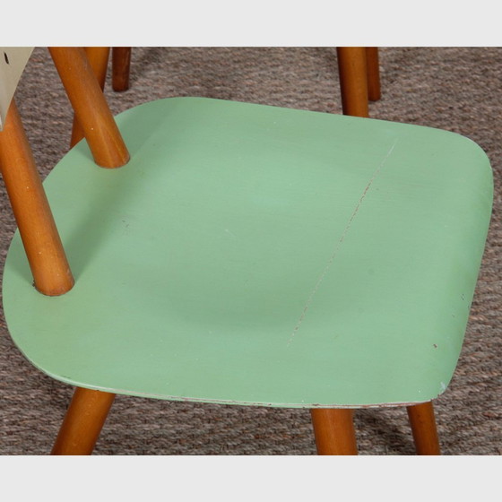 Image 1 of Paar vintage houten stoelen, bewerkt door Ton, 1960