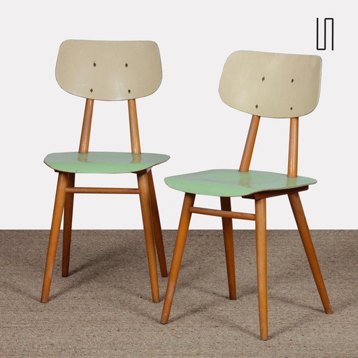 Paar vintage houten stoelen, bewerkt door Ton, 1960