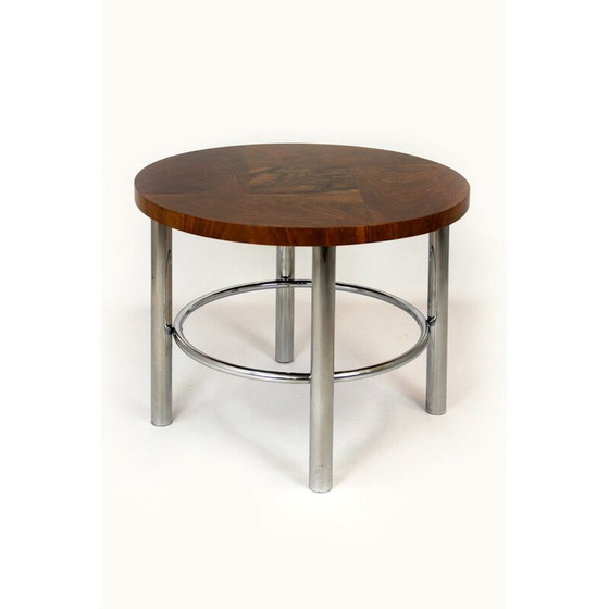 Image 1 of Vintage Bauhaus walnoot en chromen ronde tafel door Robert Slezak, jaren 1930