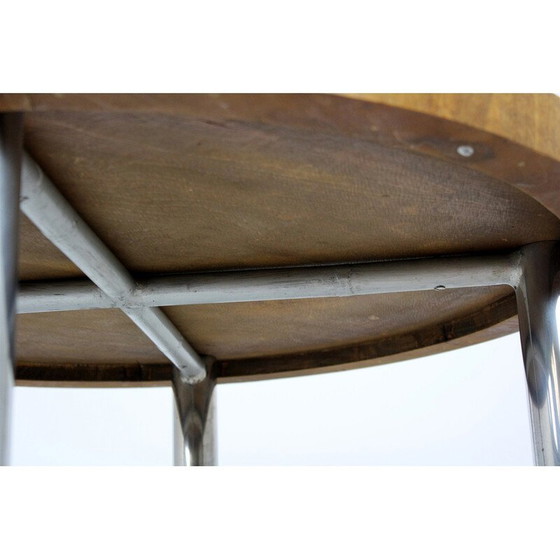 Image 1 of Vintage Bauhaus walnoot en chromen ronde tafel door Robert Slezak, jaren 1930