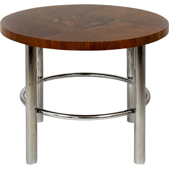 Image 1 of Vintage Bauhaus walnoot en chromen ronde tafel door Robert Slezak, jaren 1930