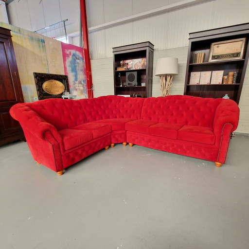 Classic Chesterfield 3×2 Hoekbank – Rood Stof