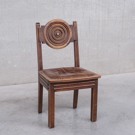 Image 1 of Set van 6 vintage eikenhouten stoelen, Frankrijk 1940