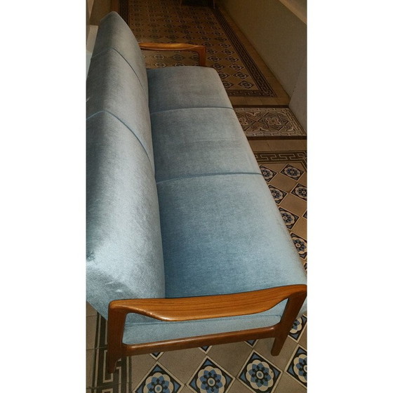 Image 1 of Vintage daybed in teakhout en blauw fluweel