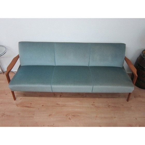 Image 1 of Vintage daybed in teakhout en blauw fluweel
